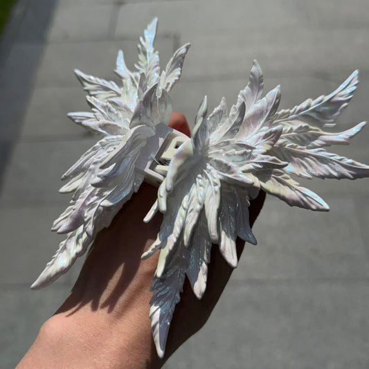 Jumbo Iridescent White Wing Hair Claw Clip