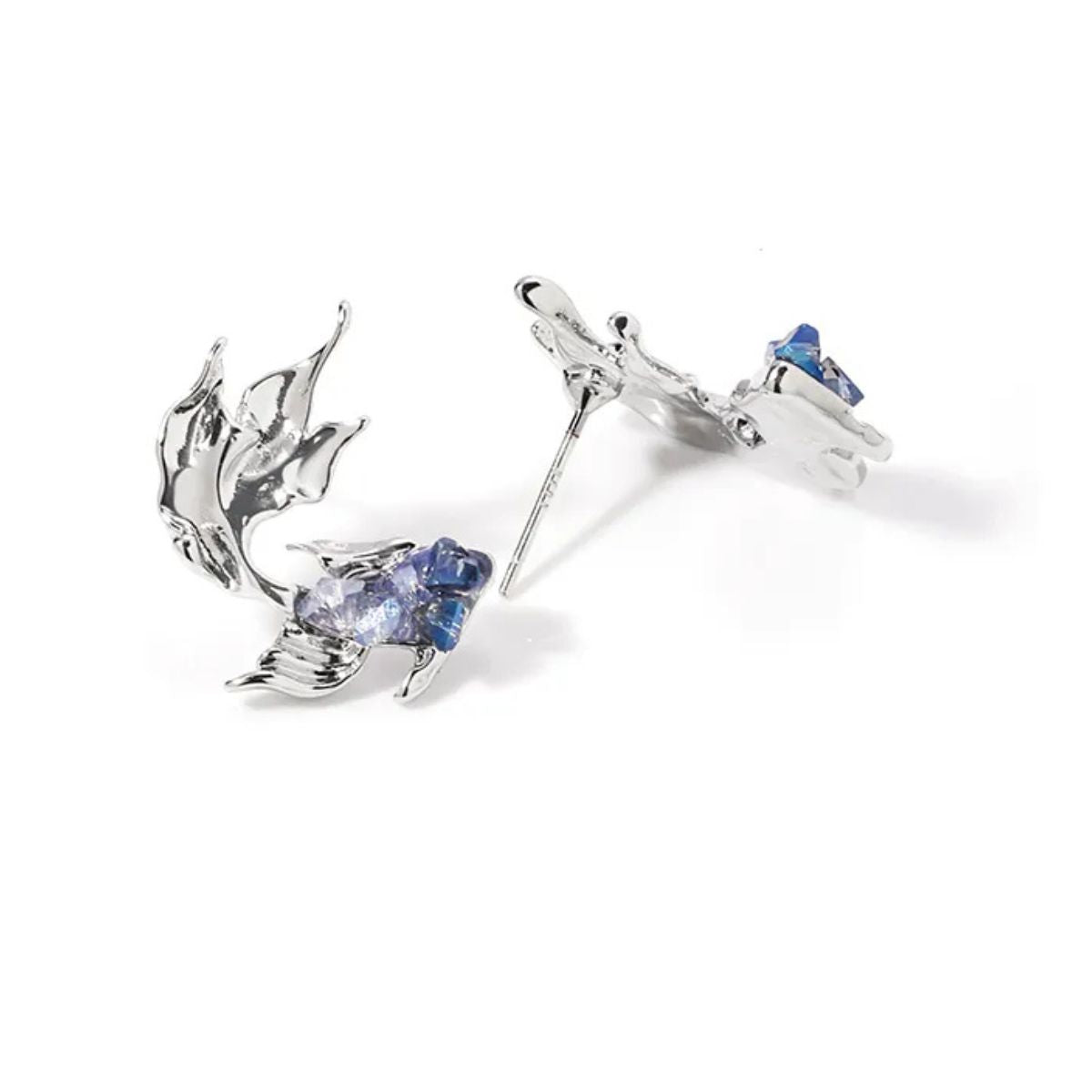 Gradient Blue Goldfish Earrings with 925 Silver Needles