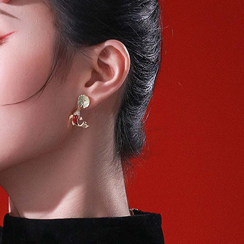 Red Koi Lotus Leaf Earrings