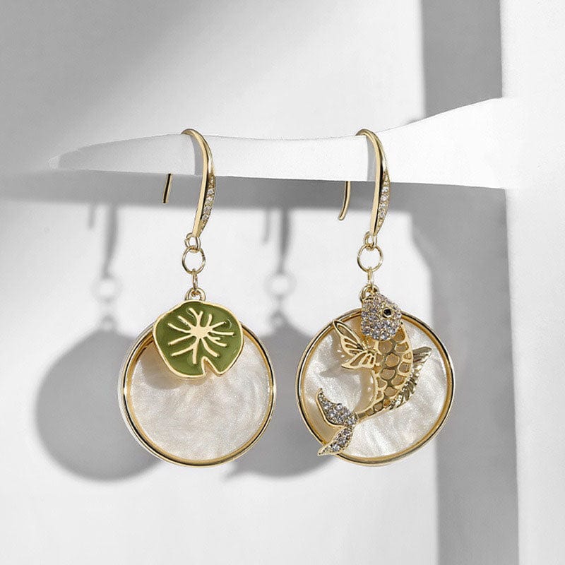 Golden Koi Lotus Leaf Earrings