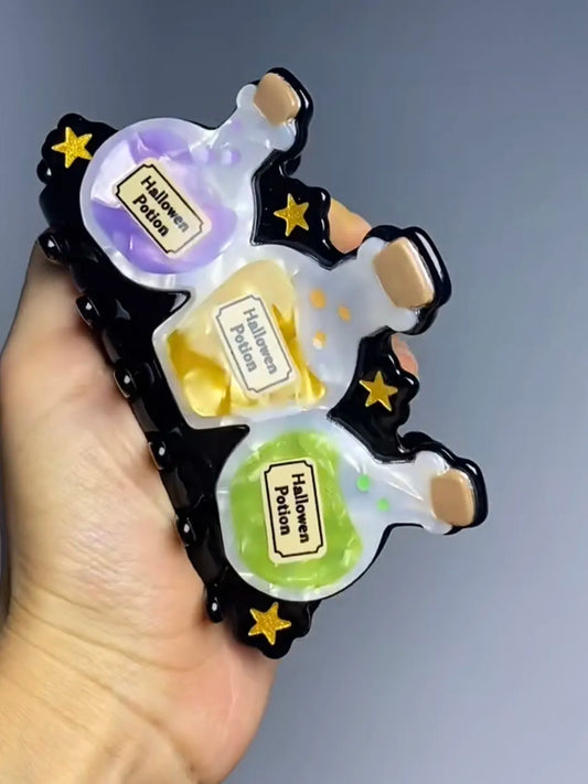 Large Halloween Triple Potion Bottles Hair Claw