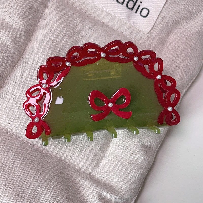 Medium Semicircular red lace bow Hair Claw