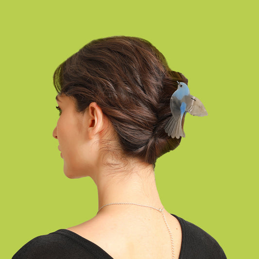 Large Grey Blue Magpie Hair Claw Clip