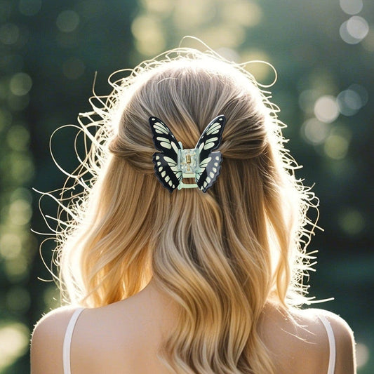 Black and Green Patterned Butterfly Hair Claw