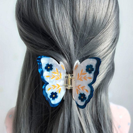 Medium Blue Butterfly Acetate Hair Claw Clip