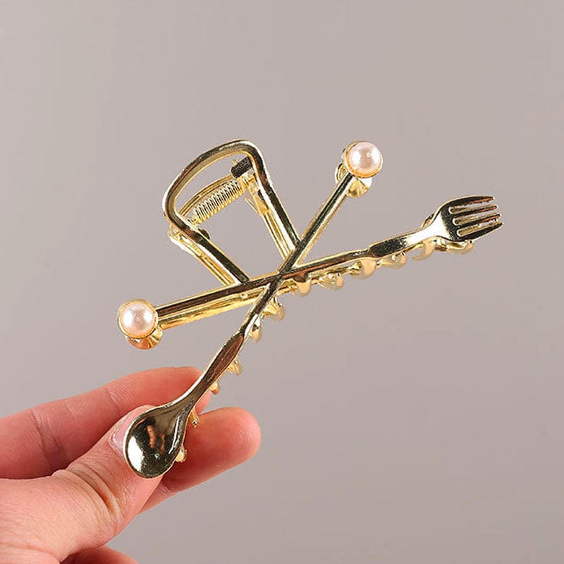 Golden Fork and Spoon Hair Claw