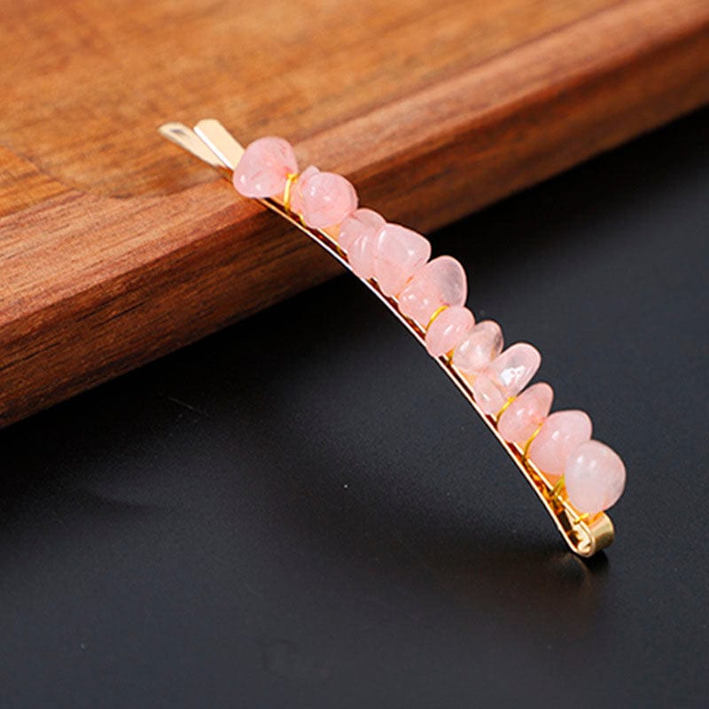 Pince à cheveux en quartz rose, pierre de guérison naturelle | NueShiny