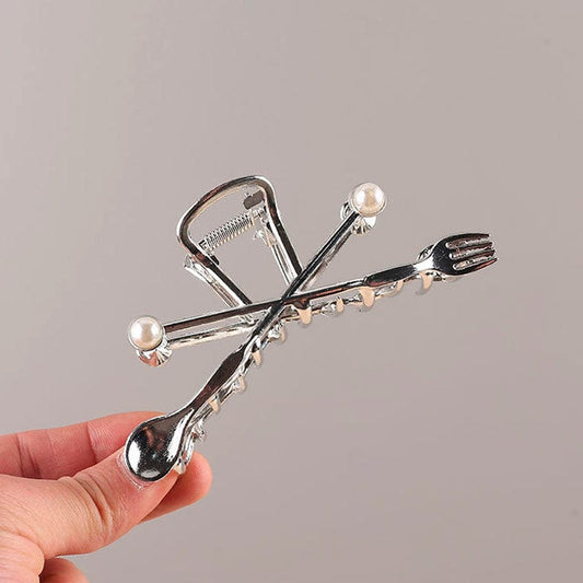 Pince à cheveux Fourchette et Cuillère Argentée丨NueShiny