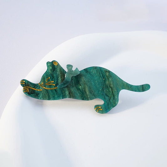 Fluorescent Green Stretching Cat Lovely Hair Clip