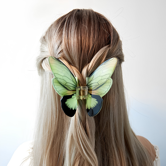 Large Floral Flutter Charm Light Green Butterfly Hair Claw丨Lemonschunks