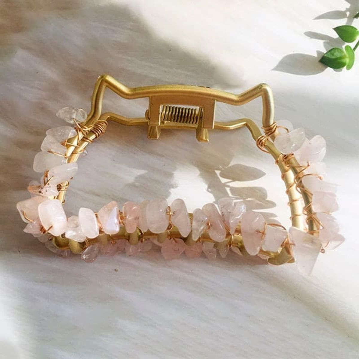 Natural Rose Quartz Energy Healing Stone Metal Hair Claw