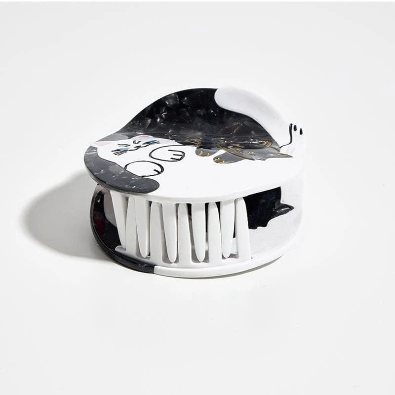 Medium Black White Cats Hair Claw