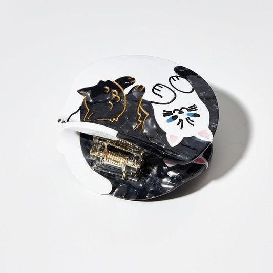 Medium Black White Cats Hair Claw