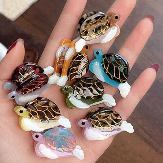 Mini Gray Purple Turtle Hair Claw