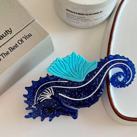 Large Blue Seahorse Hair Claw Clips | Lemonschunks