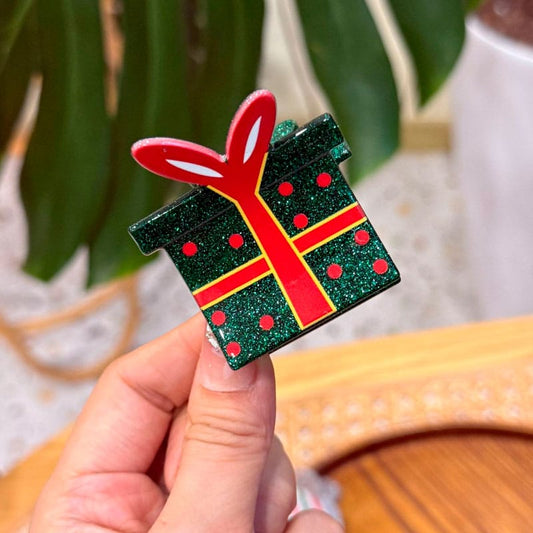 Small Dark Green Square Christmas Gift Hair Claw