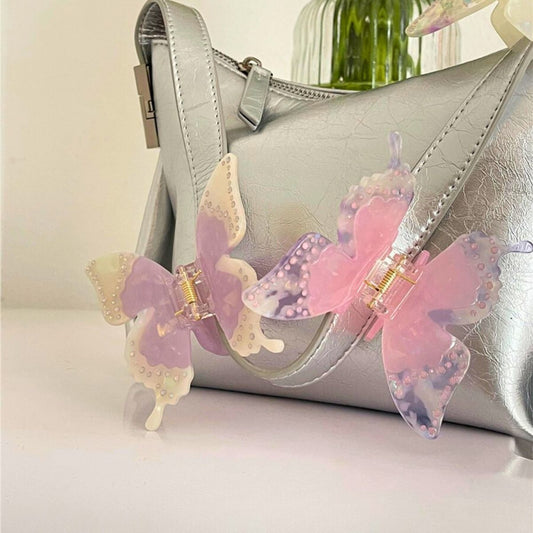 Iridescent Acetate Rhinestone Butterfly Hair Claw