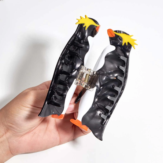 Jumbo Black & Yellow Erect-crested Penguin Hair Claw