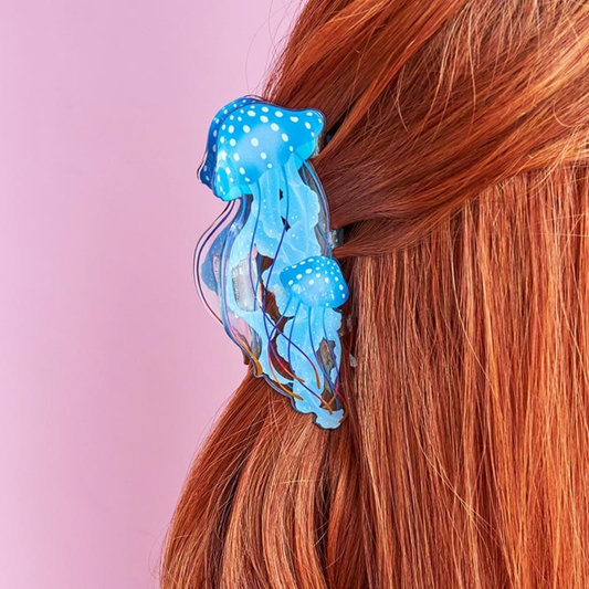 Jumbo Blue-Golden Pacific Sea Nettle Jellyfish Hair Claw