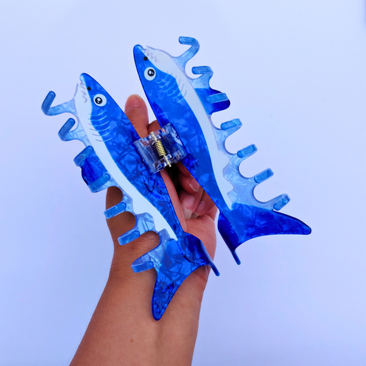 Jumbo Blue Shark Hair Claw