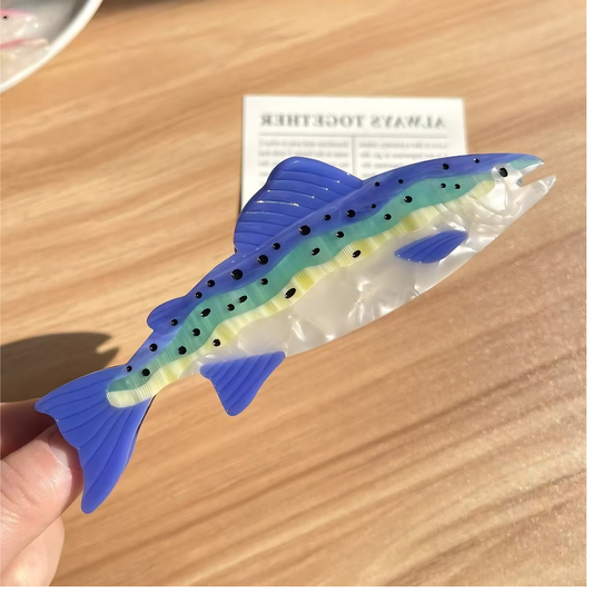 Jumbo Blue Water-Pattern Trout Hair Claw