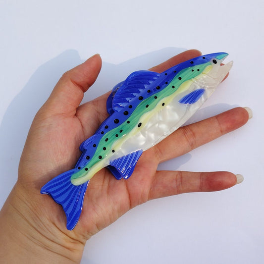 Jumbo Blue Water-Pattern Trout Hair Claw