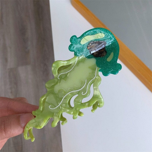 Jumbo Green Glitter Jellyfish Hair Claw