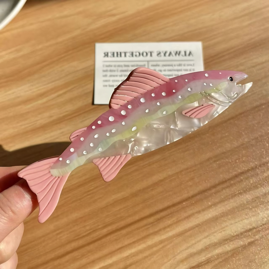 Jumbo Pink Water-Pattern Trout Hair Claw