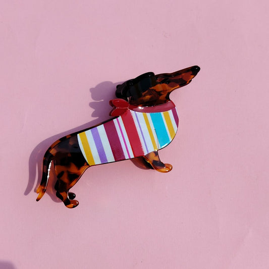 Large Rainbow Stripe Dachshund Hair Claw