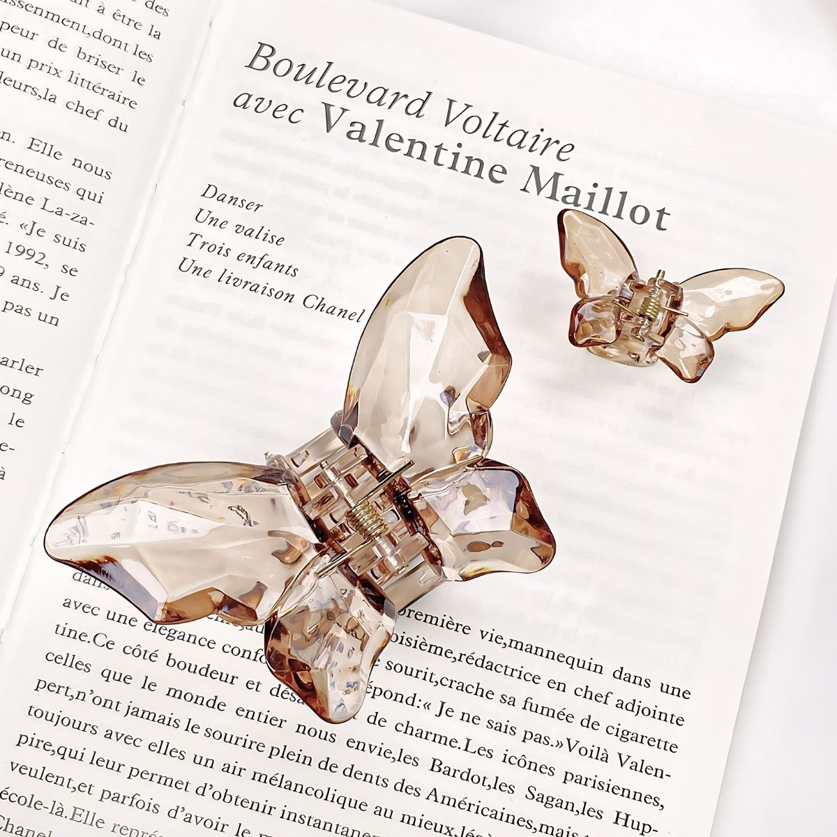 Transparent Diamond Light Brown Mother & Baby Butterfly Hair Claw Clips Set