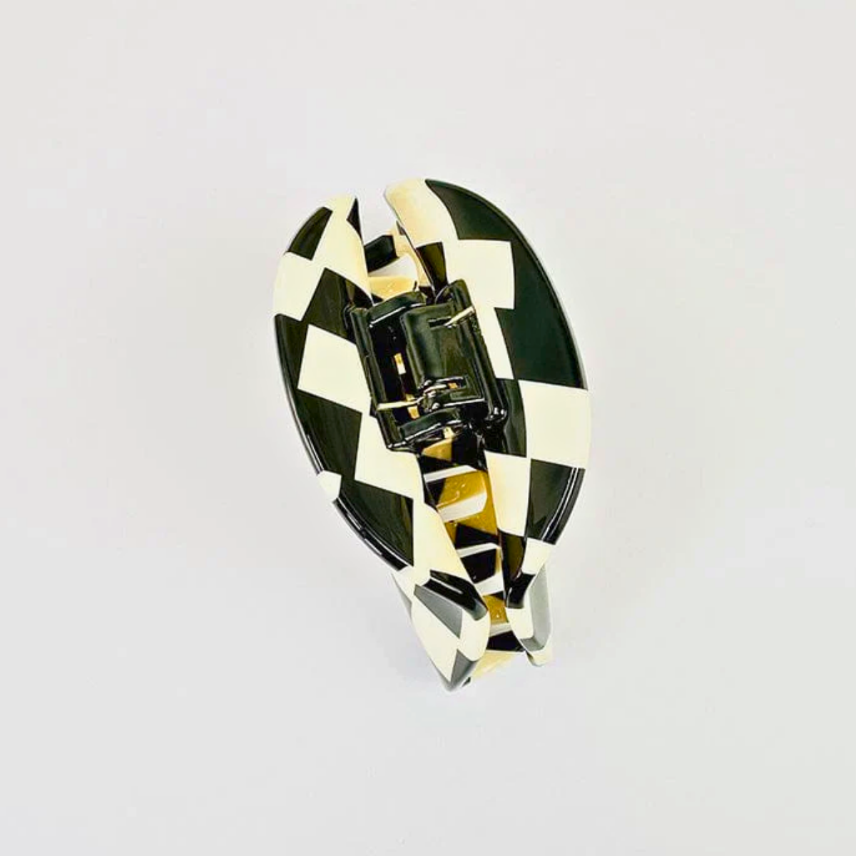 Medium Black White Checkerboard Waffle Hair Claw