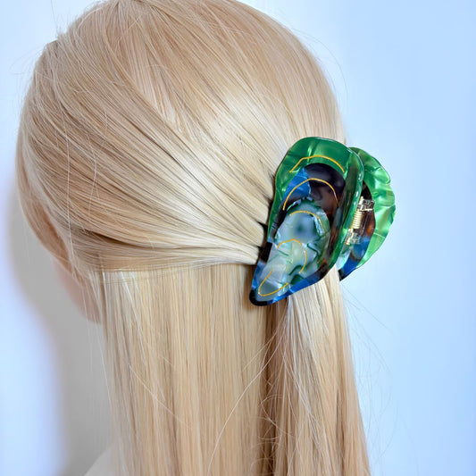 Medium Green Mussel Shell Hair Claw