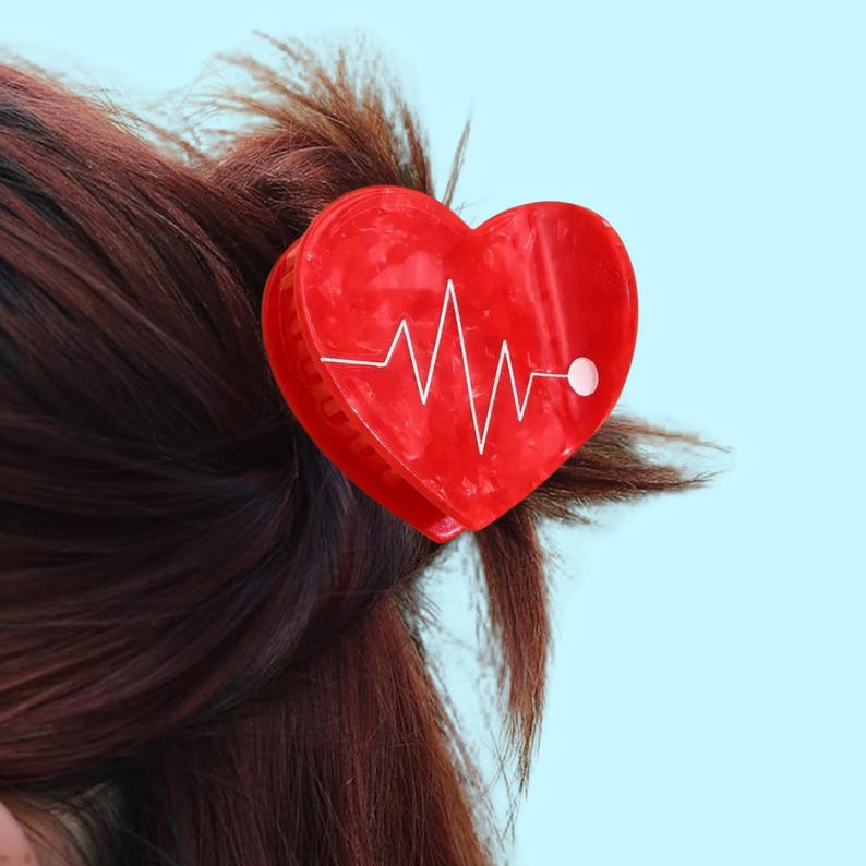 Medium Red Heart Hair Claw