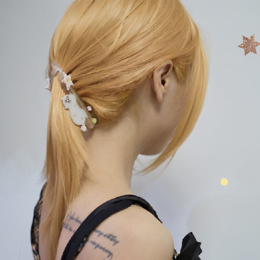 Medium Yellow Shooting Star White Cat Banana Hair Clip