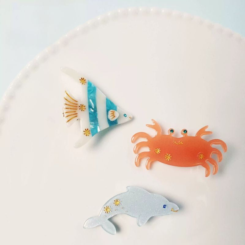 Mini Blue & White Tropical Fish Alligator Hair Clip