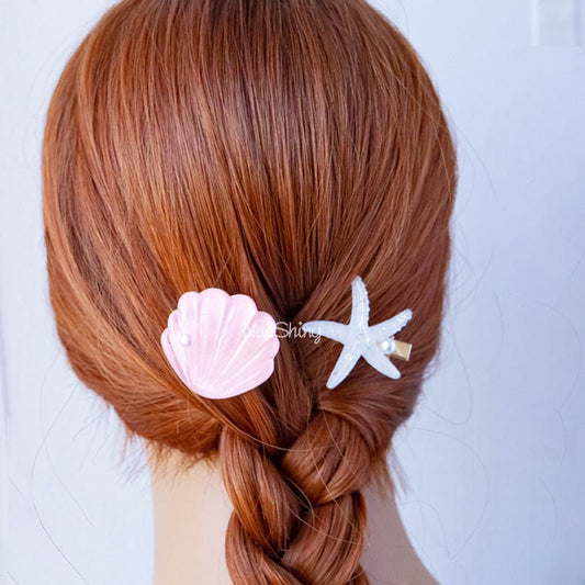 Mini Pink Shell Pearl Starfish Hair Clip Set丨NueShiny - Fhunks