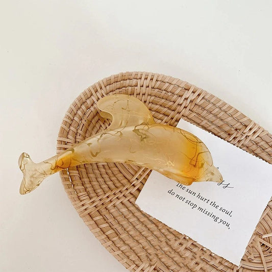 Yellow Dolphin with Riffled Pattern Hair Claw丨Lemonschunks