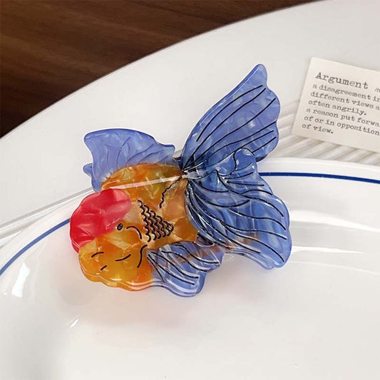 Medium Multi-Colored Blue Tail Goldfish Hair Claw