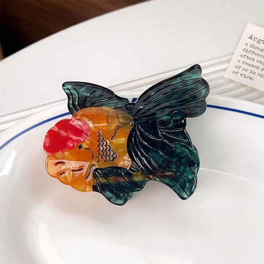 Medium Multi-Colored Dark Green Tail Goldfish Hair Claw