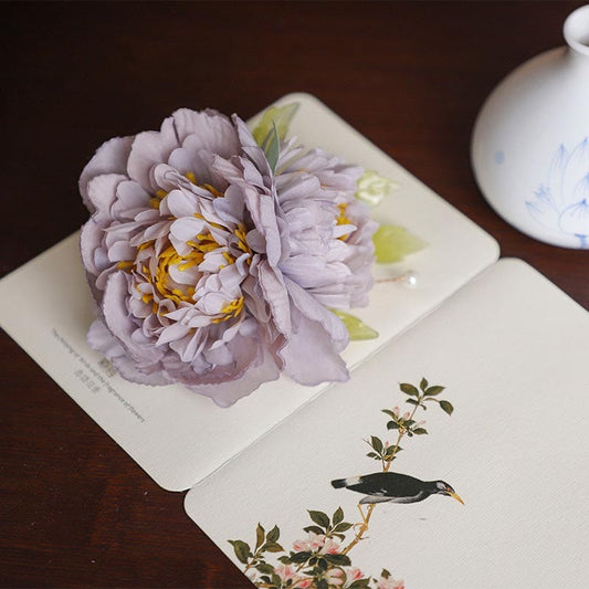 Medium Gray Purple Peony Silk Flower Hair Claw