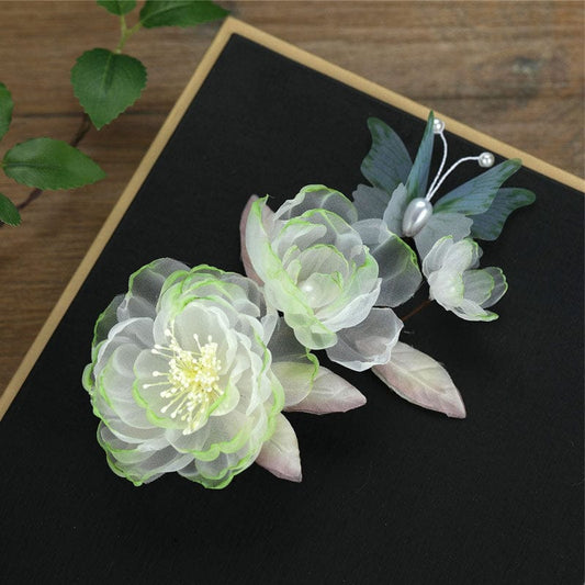 Jumbo Green Edge Peony Lace Side Clip