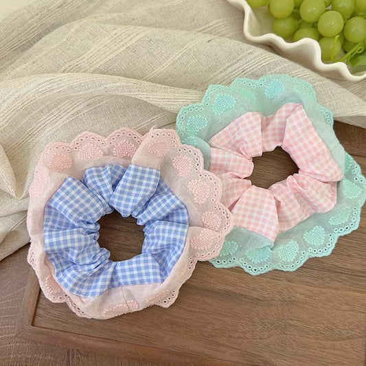 Peach blue checkered hair band