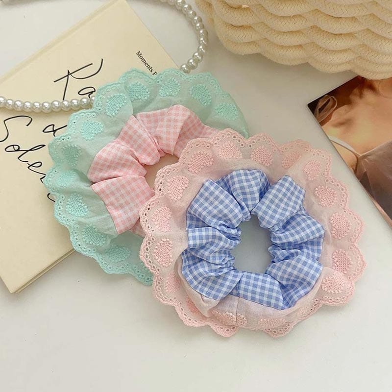 Peach blue checkered hair band