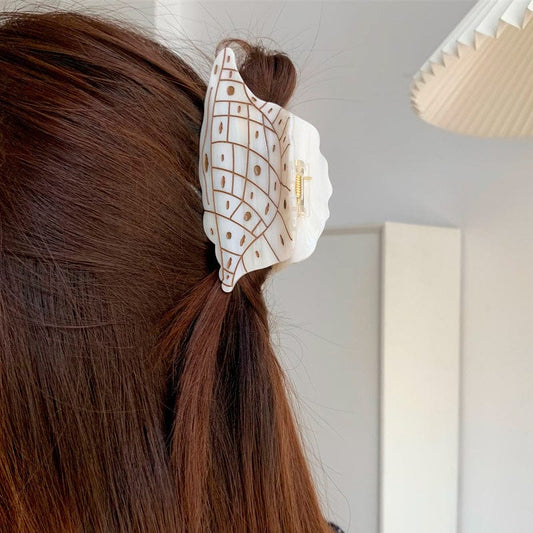 Medium Beige Polka Dot Conch Hair Claw Clip