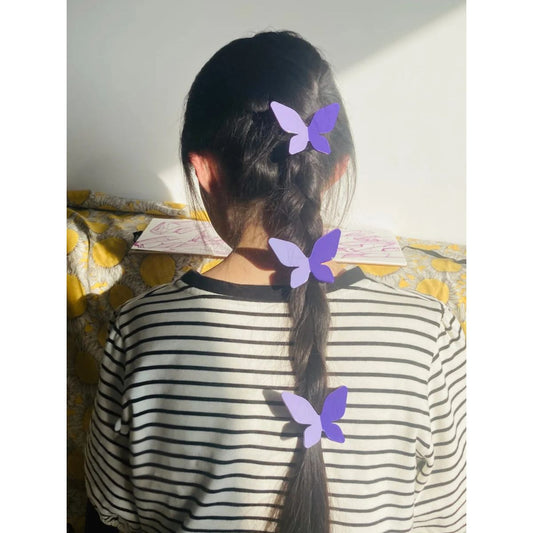 Purple Lavender Two-Tone Geometric Butterfly Hair Tie