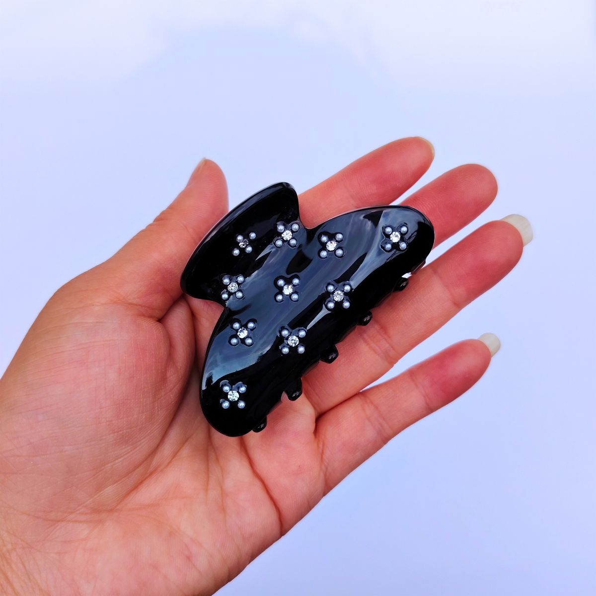 Small Black Pearl Cross Rhinestone Hair Claw