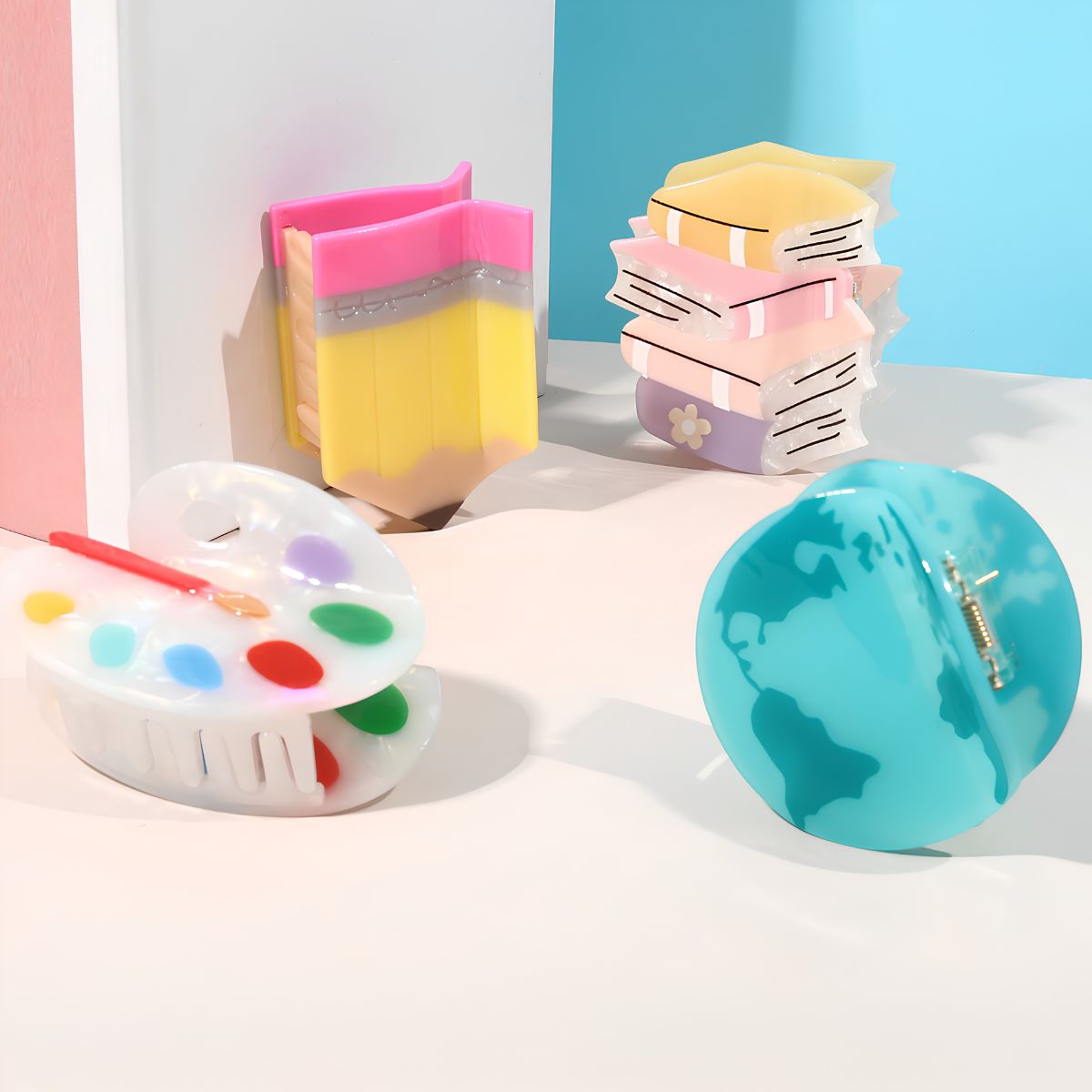 Small Pastel Book Stack Hair Claw