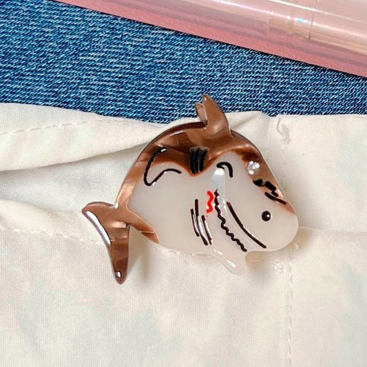 Mini Brown Smiling Shark Hair Claw Clip
