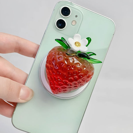 Transparent Burgundy Strawberry Magnetic Phone Grip Stand
