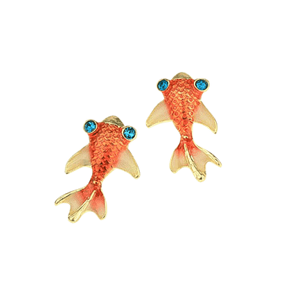 Blue Diamond Little Goldfish Earrings